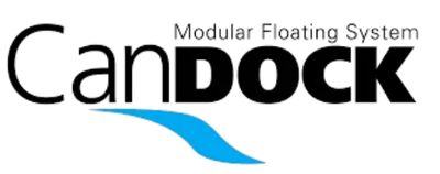 CanDock Modular Floating System logo with black text and a blue wave underline