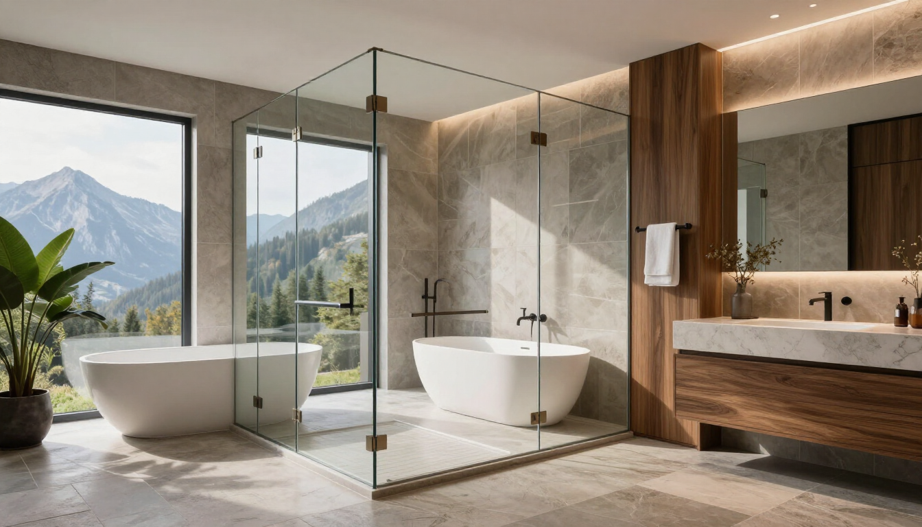 Modern frameless glass shower enclosure in a Redmond home