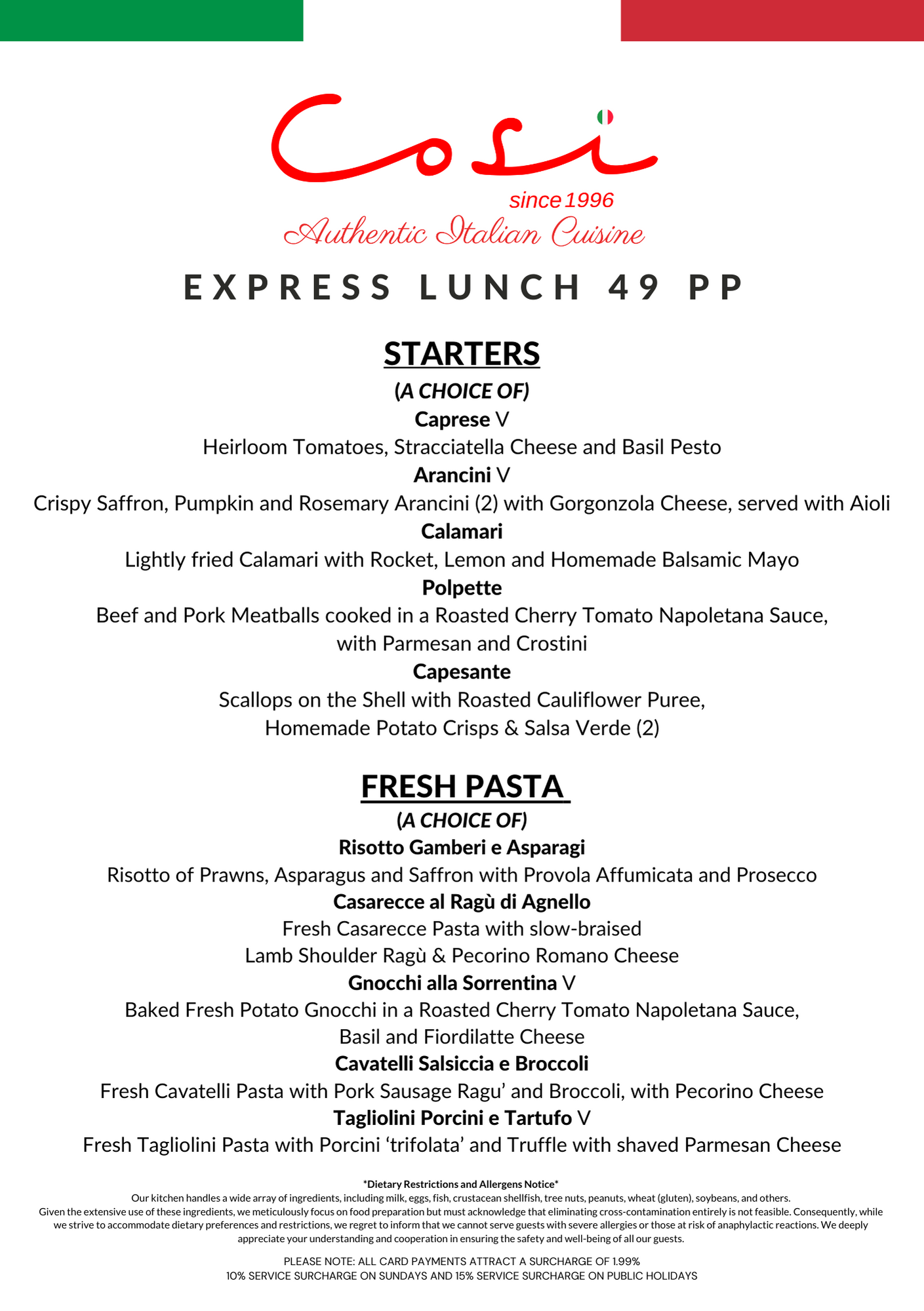 Express Lunch menu