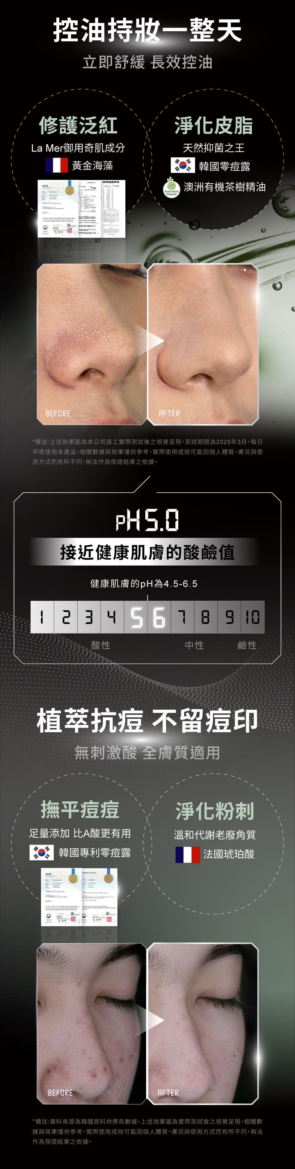 比較使用產品前後兩個鼻子的變化，附產品包裝圖片和數位標尺。