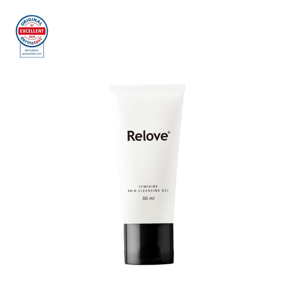 白色軟管裝「Relove」女性私處清潔凝膠，30毫升，黑色蓋子。