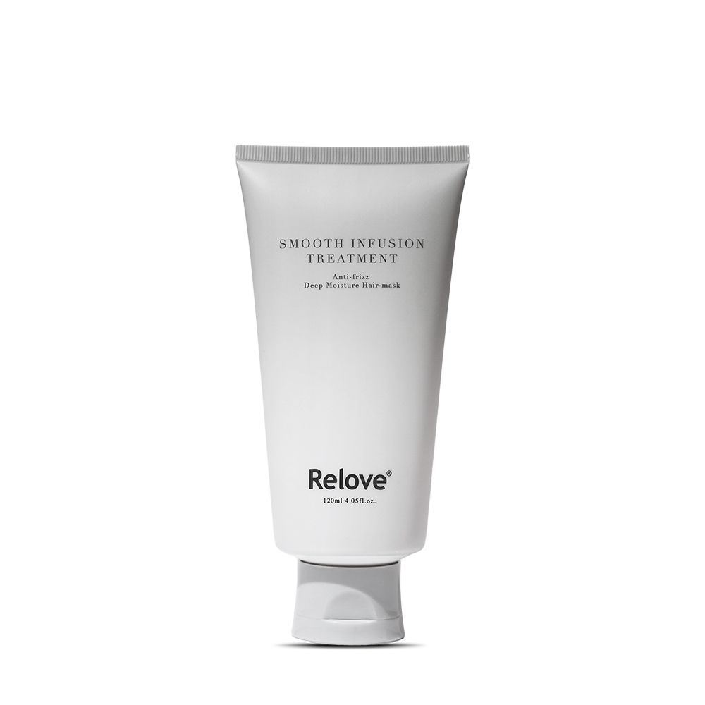 白色管狀「柔軟滋養保養」護髮產品，品牌名稱為「Relove」。