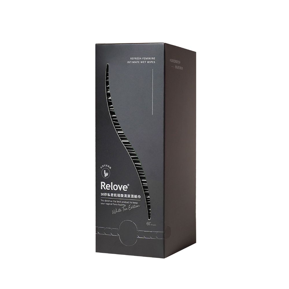 黑色產品包裝盒，品牌名稱為「Relove」。