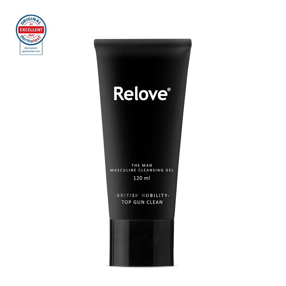 ReLove 男士潔面啫咖哩「The Man」黑色管裝，帶有白色標誌和文字。