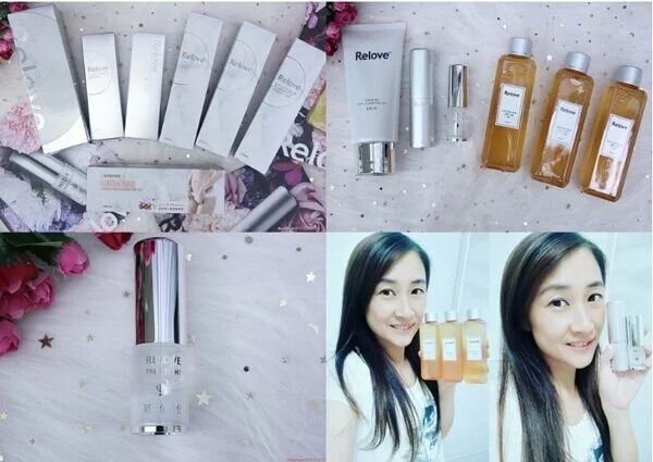 化妝品、一位女士、一些護膚品和自拍。