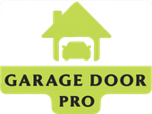 Green logo: house silhouette with car in garage, "GARAGE DOOR PRO" text below.