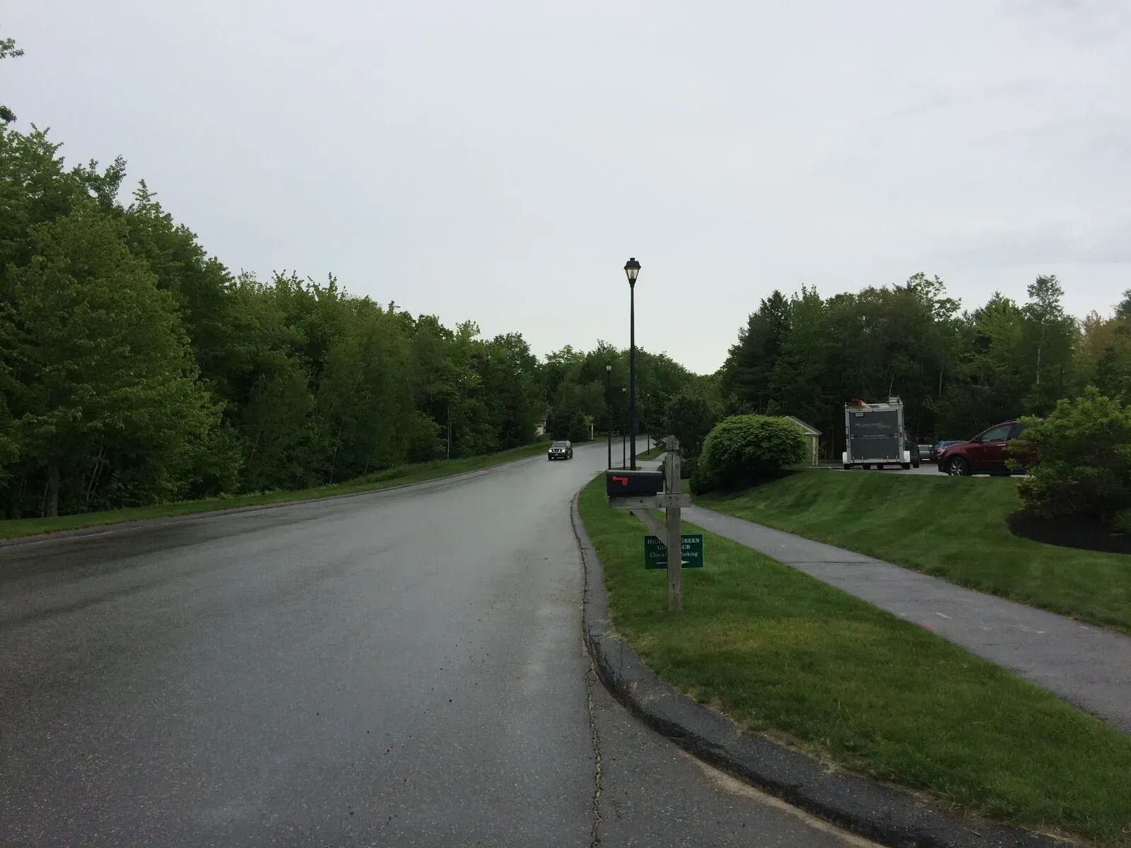 A road going through a park with trees on both sides