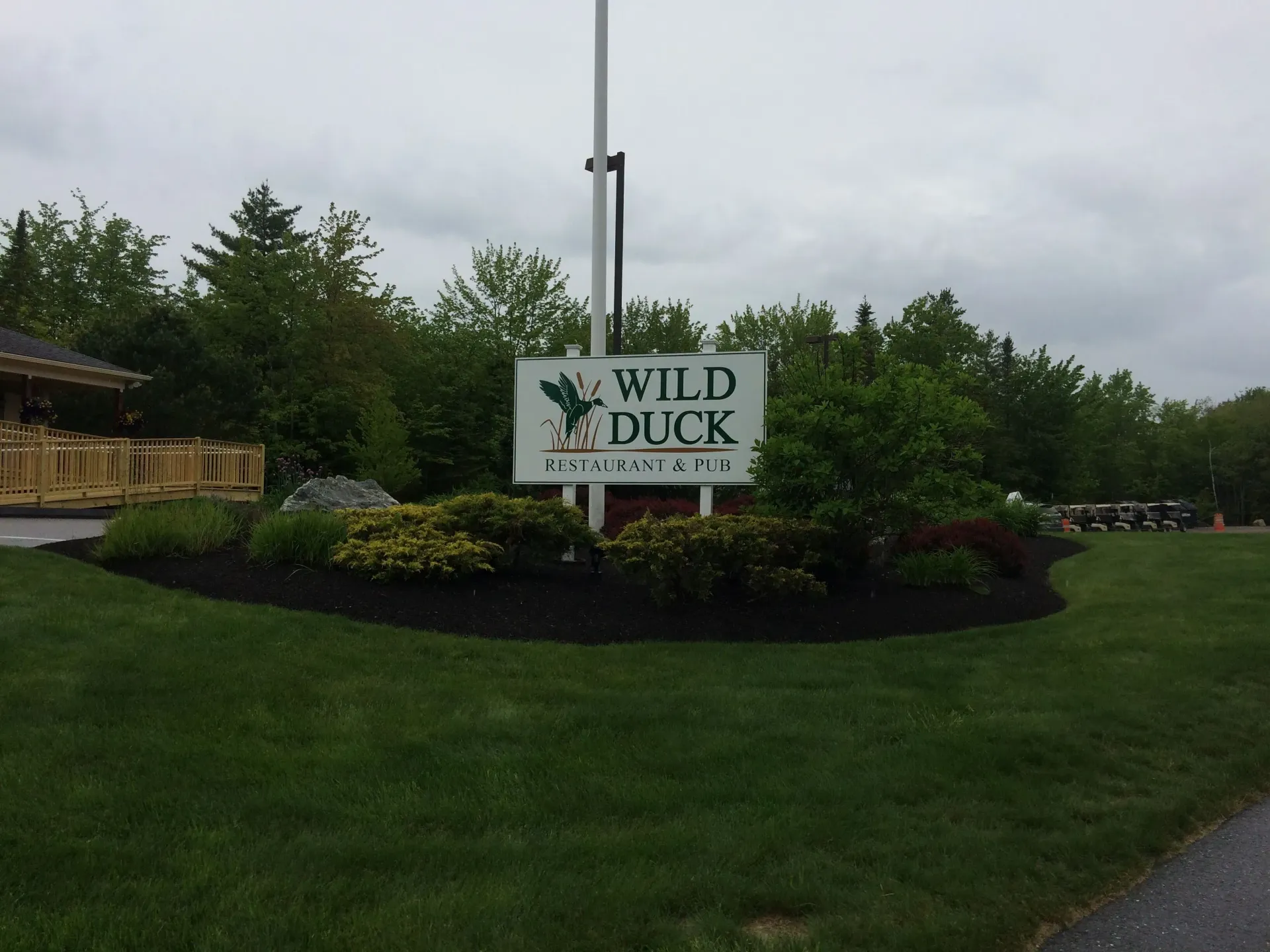 A sign that says wild duck on it