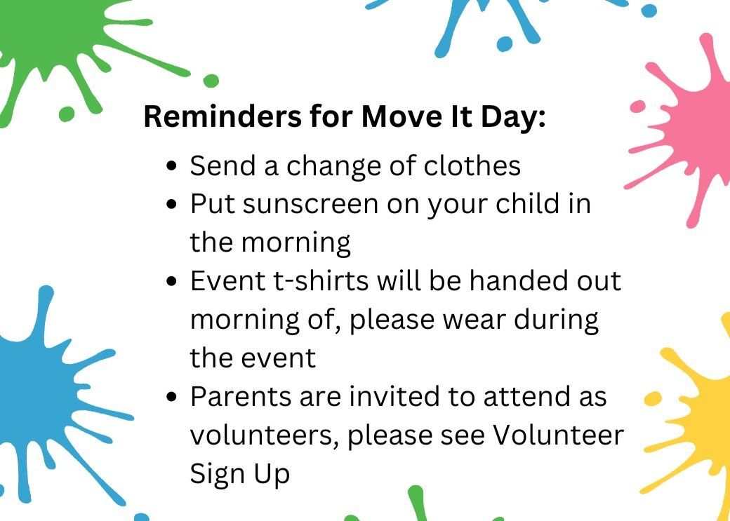 A sign that says reminders for move it day