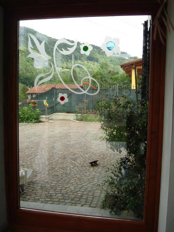 porta in vetro con decorazione satinata
