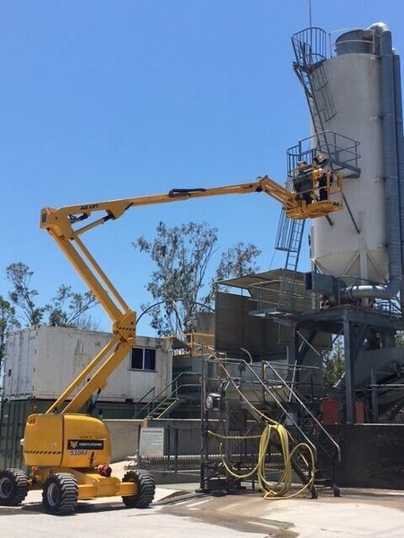 Two Workers On A Yellow Boom Lift — Proserpine Electrical Services in Proserpine, QLD