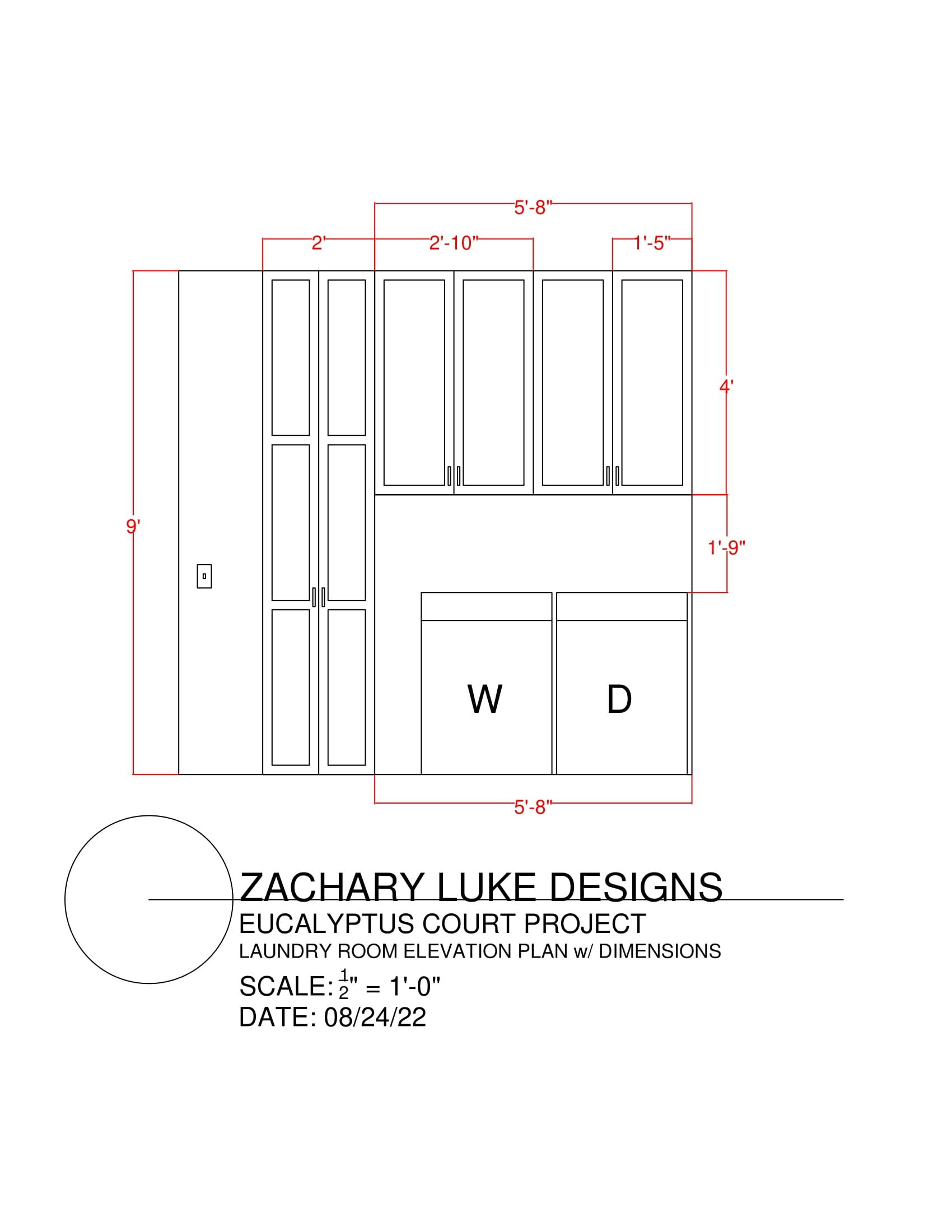 Architectural diagram of a closet design with labeled dimensions and a 