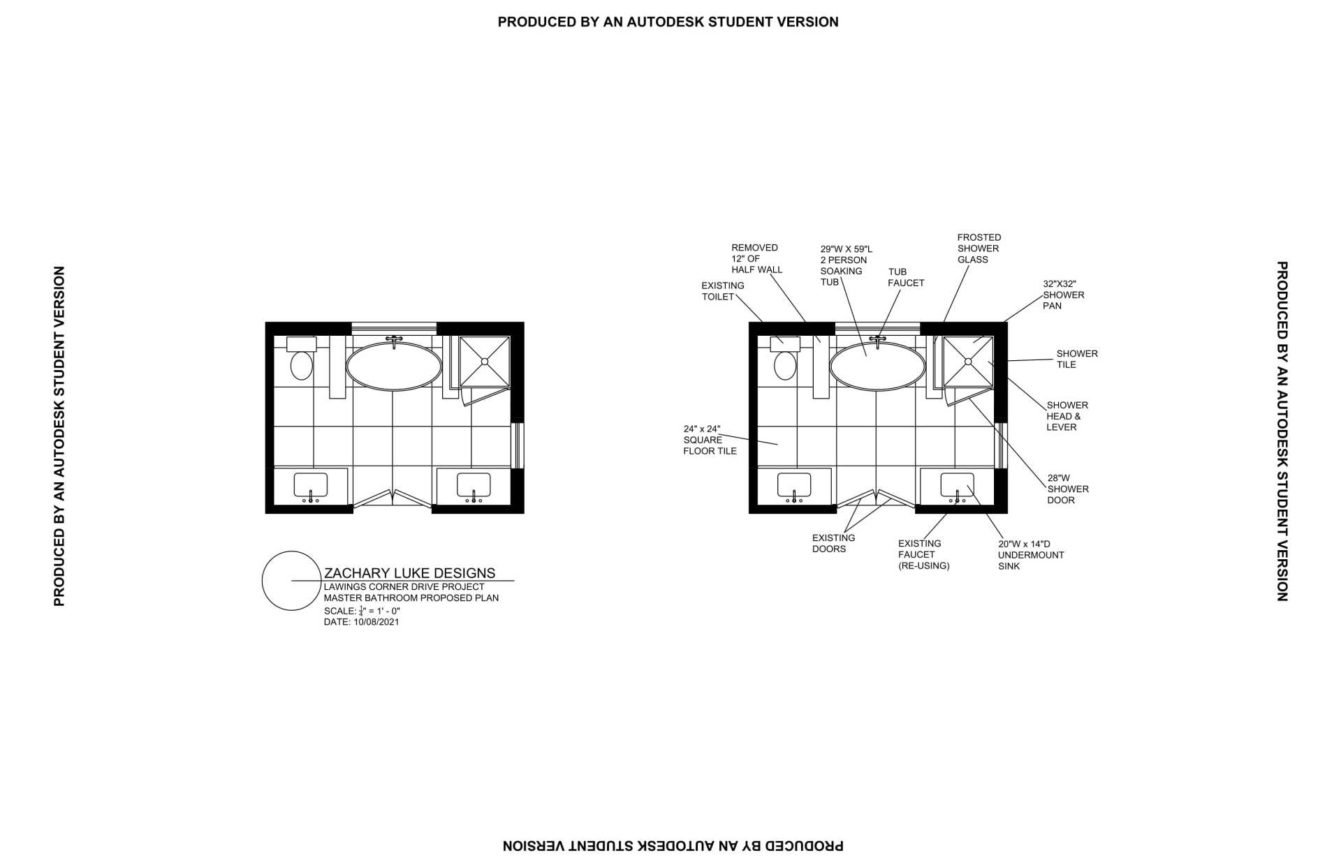 Two bathroom floor plan options; one shows two sinks with a single toilet. The other shows two sinks, two toilets.