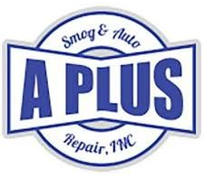 Logo for A Plus Smog & Auto Repair, Inc., with blue text on a white and blue background.