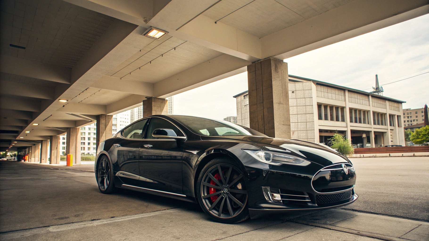 Mid-century modern credenza with a lamp and decorative objects, in a sunlit room.