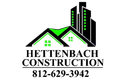 Logo for Hettenbach Construction featuring a green and black house and building icon, with phone number 812-629-3942.