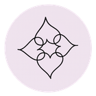 Diseño en forma de corazón negro dentro de un círculo de color violeta pálido.