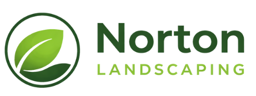 Logo for Norton Landscaping: a green leaf inside a green circle, with the name in dark green.