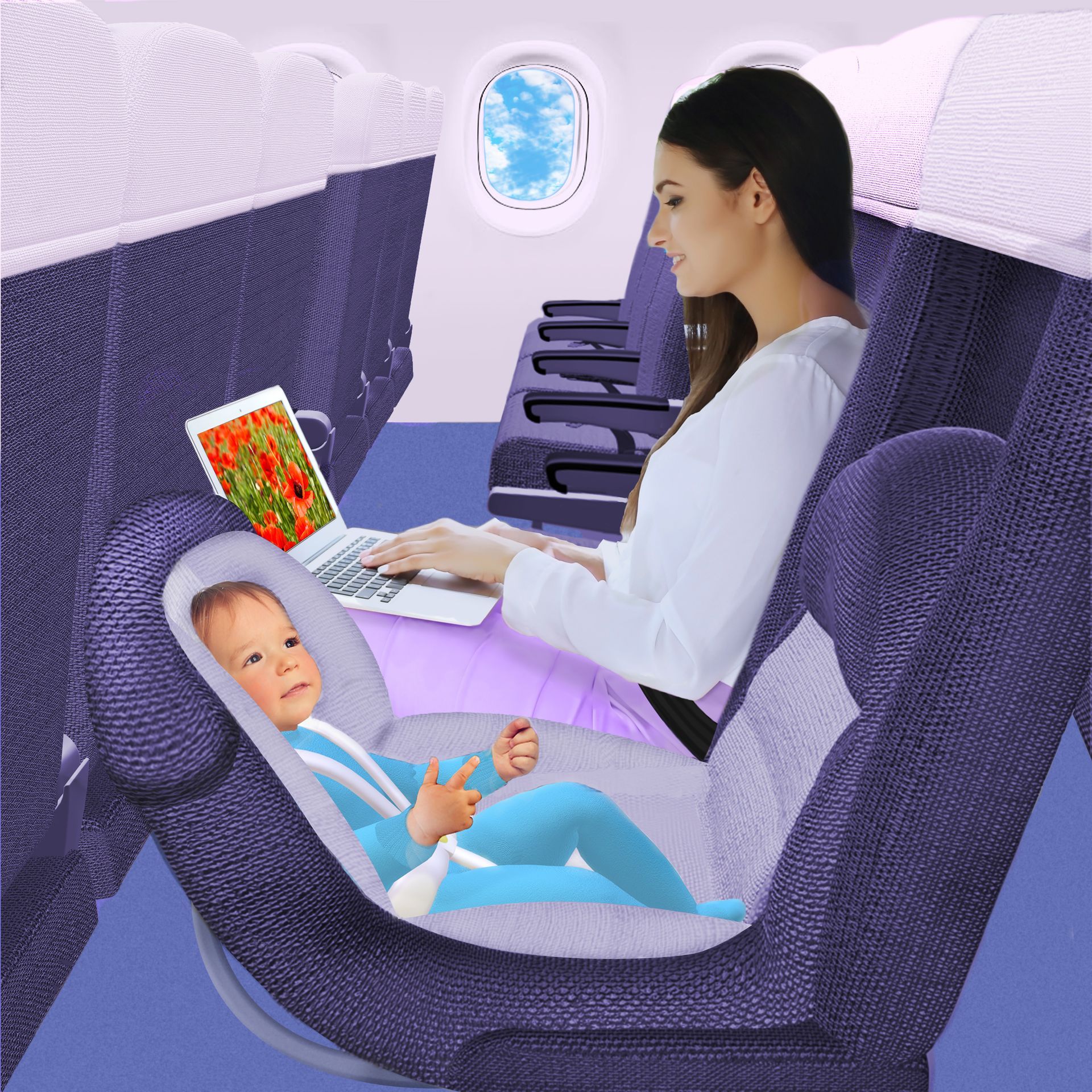 A baby is sitting in a car seat in the back seat of a car.