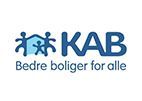 A blue and white logo for a company called kab. - 
Se imponerende før- og efterbilleder af vores rensede facader og fliser i Sønderjylland. Algerens, algebehandling, facaderens, fliserens.