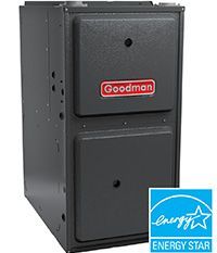 A goodman gas furnace with an energy star label on it.