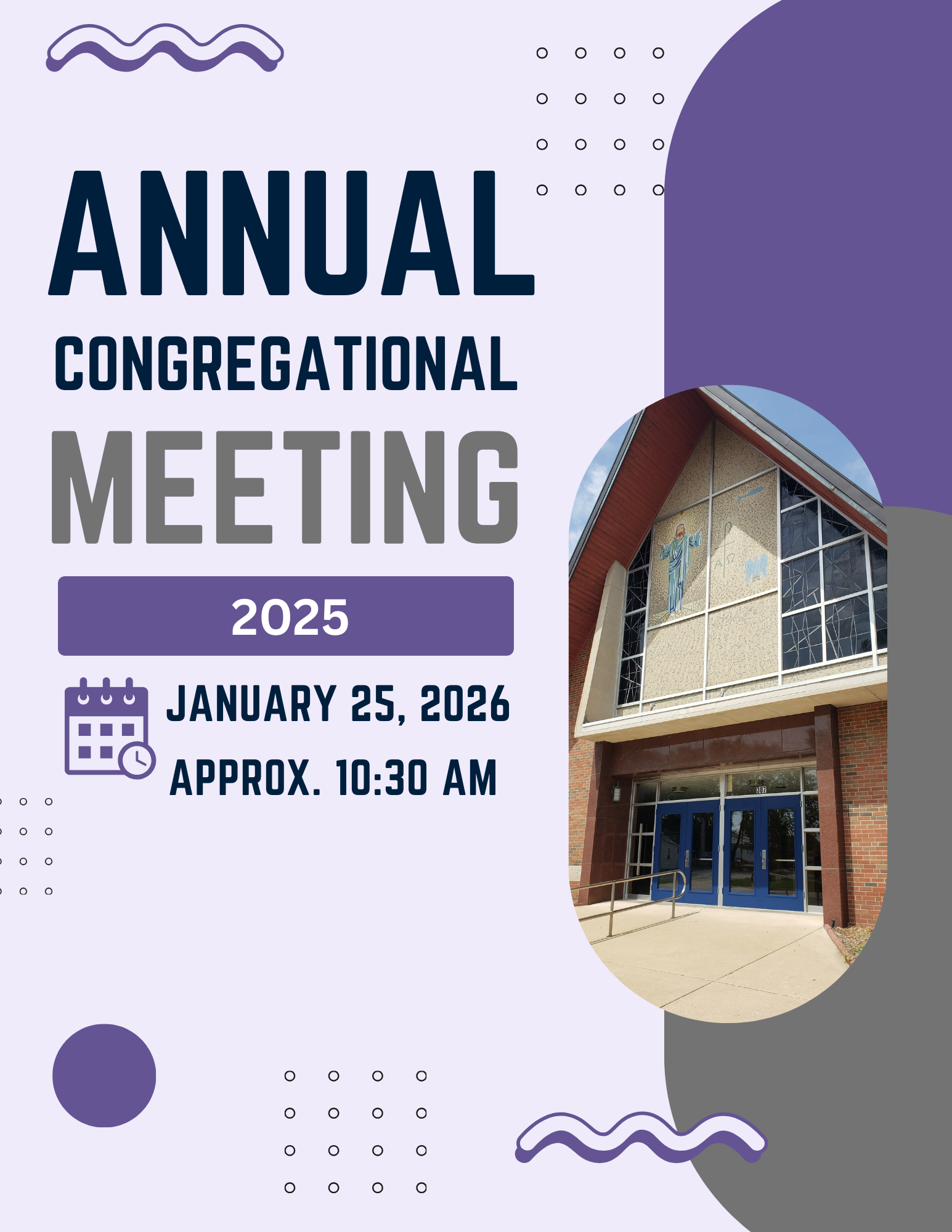 Poster for St. John United Church of Christ's 2024 Annual Meeting; red and navy blue.