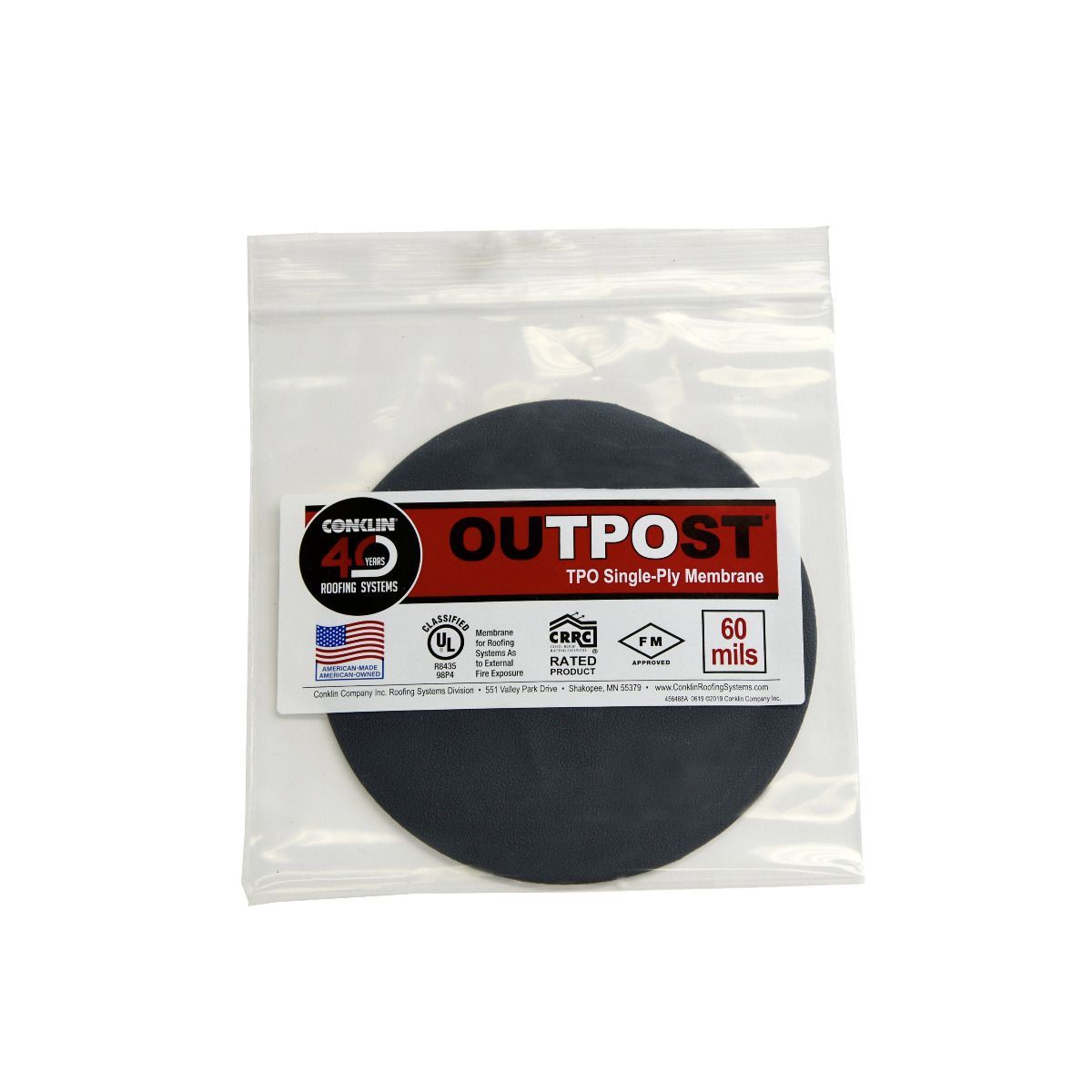 a bag of Outpost TPO single ply system on a surface