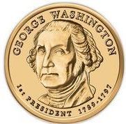 Golden U.S. dollar coin featuring George Washington's portrait and inscription