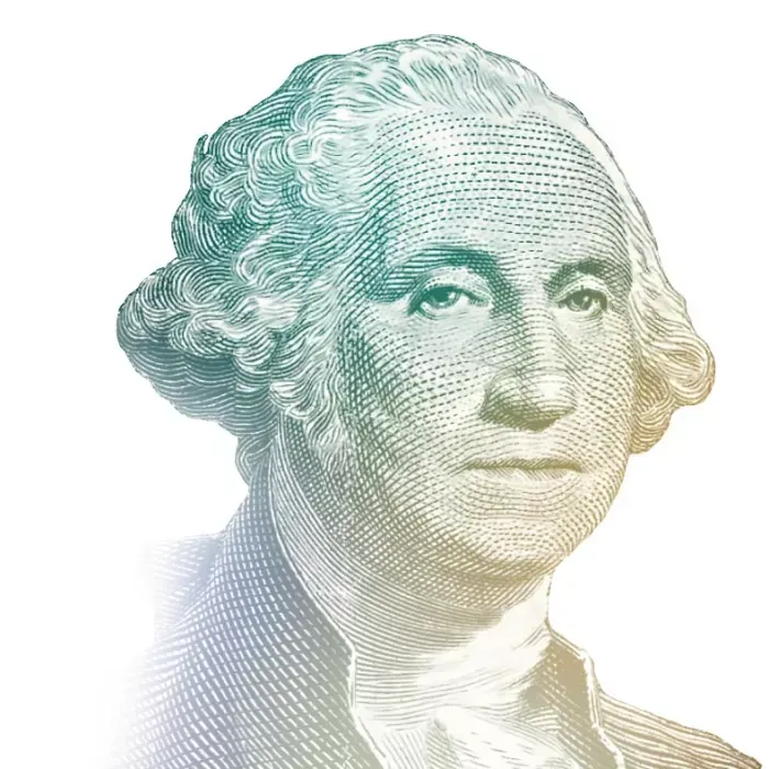 Portrait of George Washington with green and yellow color gradient.