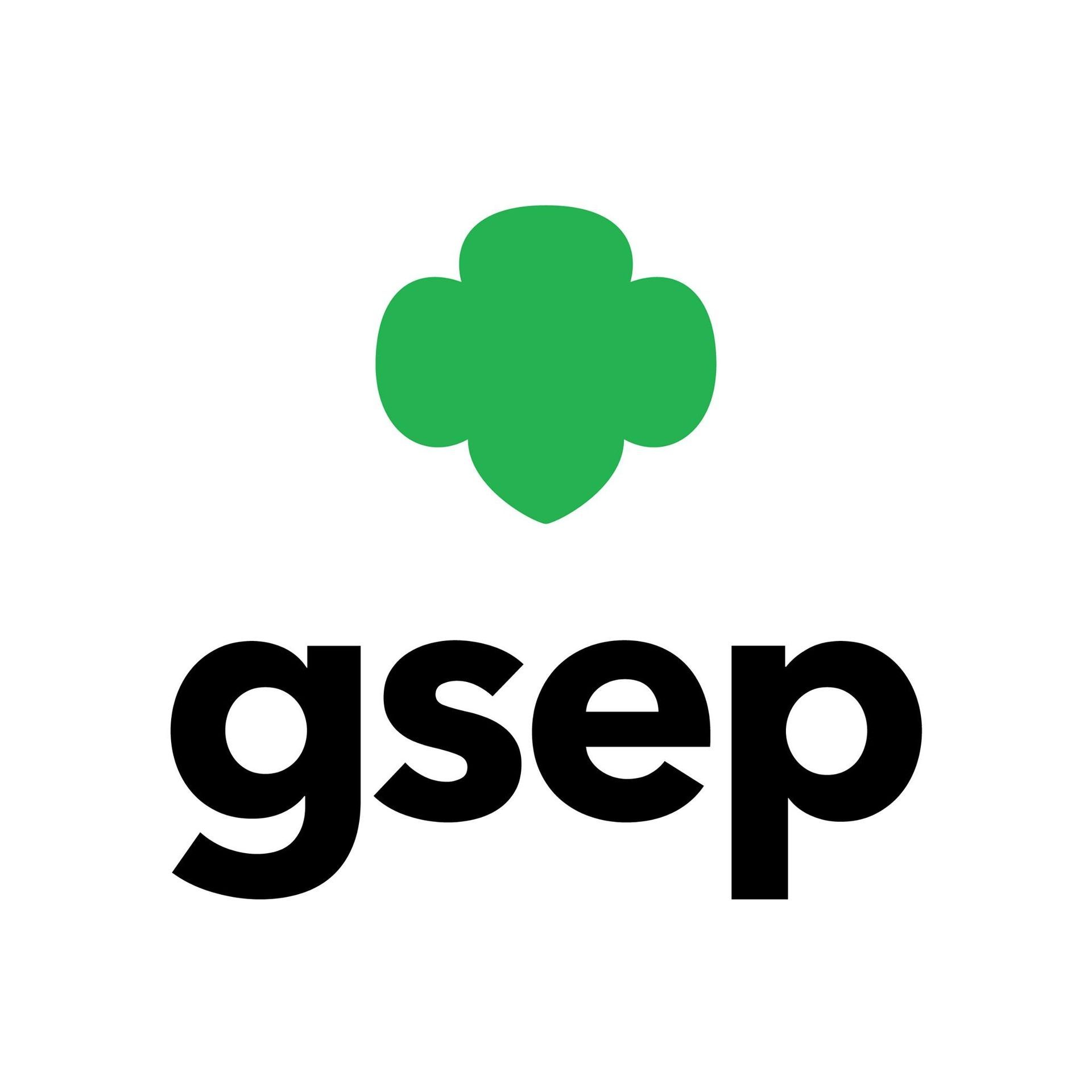 A green girl scout logo with the word gsep below it on a white background.