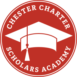 A logo for chester charter scholars academy with a graduation cap
