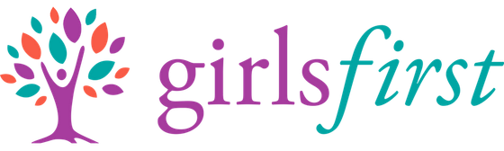 A logo for girls first with a tree in the middle.