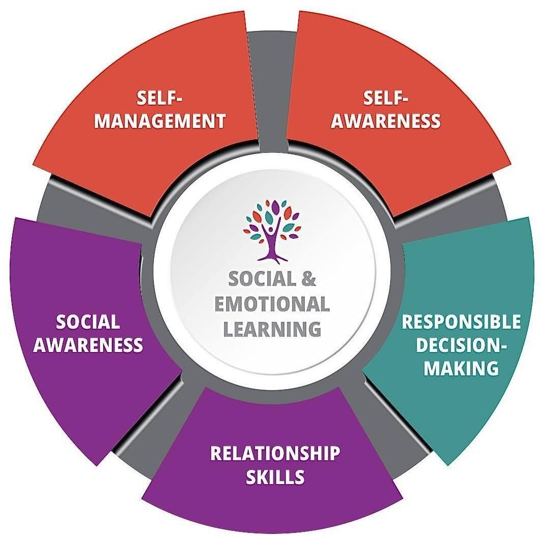 A diagram of self management social awareness relationship skills and responsible decision making