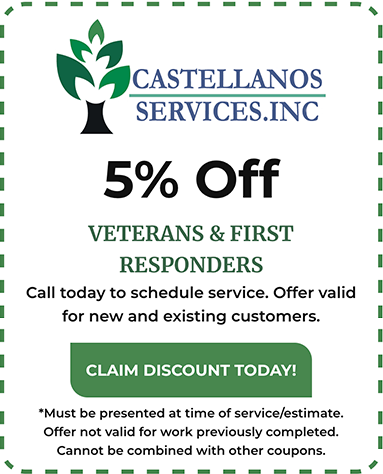 A coupon for castellanos services inc offers a 5 % off veterans and first responders.