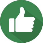 A thumbs up icon in a green circle with a long shadow.