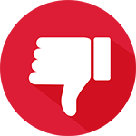 A white thumbs down sign in a red circle with a long shadow.