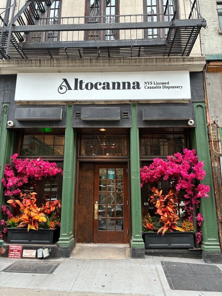 A woman is standing on top of a building taking a picture of the city skyline.