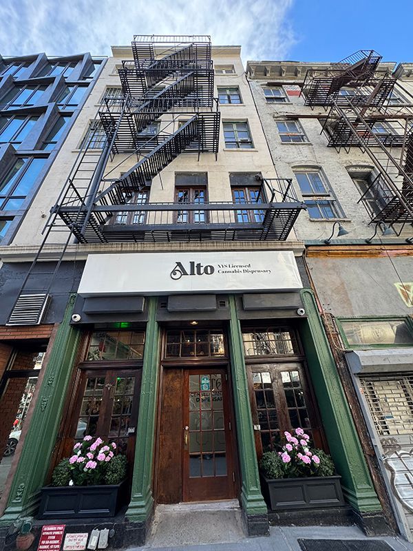 A woman is standing on top of a building taking a picture of the city skyline.