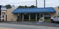 Outside View of Capparelle’s Insurance’s offices, with the name of the business on a blue awning