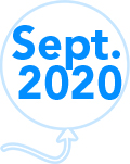 A blue balloon with the words `` september 2020 '' written inside of it.