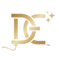 A gold logo with the letter d and a star on a white background.