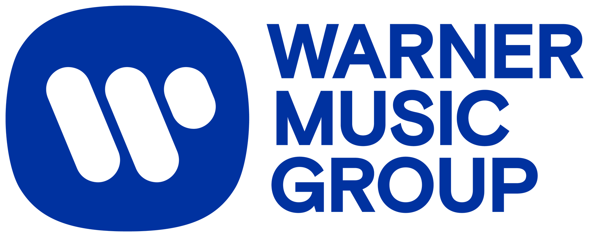 A blue and white logo for warner music group