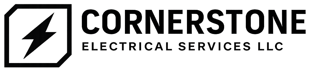 Cornerstone Electrical Services LLC logo with black text and a lightning bolt icon in a rounded square