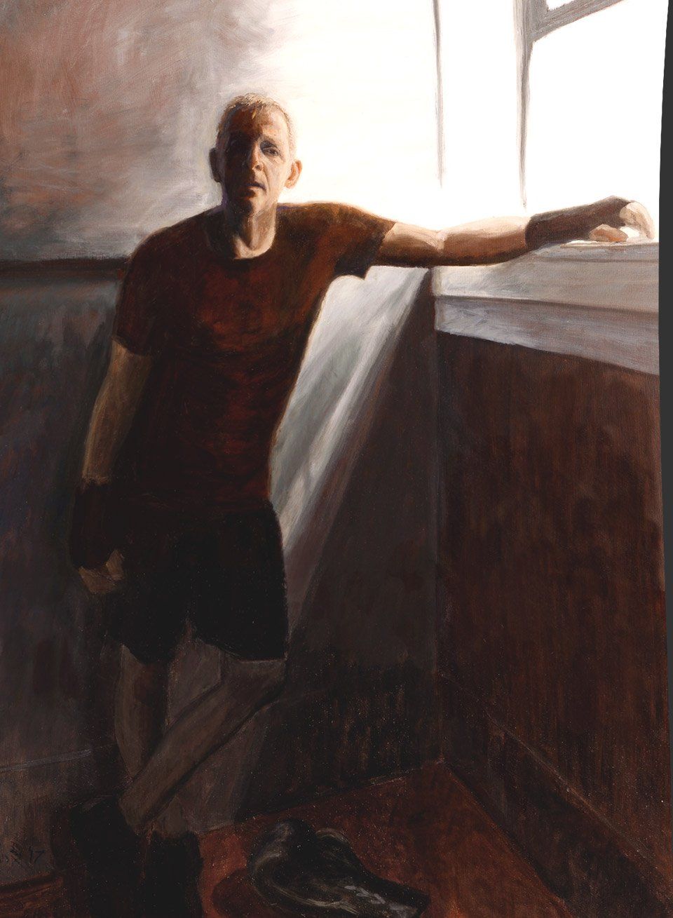 Image in the before and after gallery. The final portrait painting by  California artist John Kosta's  entitled After Boxing.