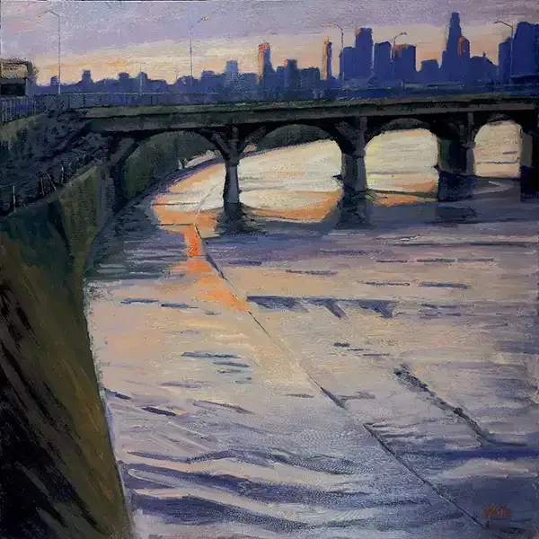 Image of painting by artist John Kosta entitled LA River #33 - LA Afterglow