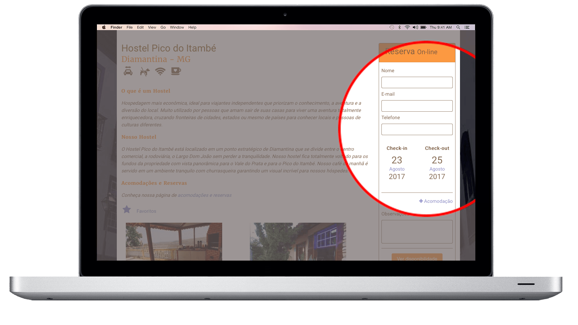 A laptop computer is open to a website with a red circle around it.