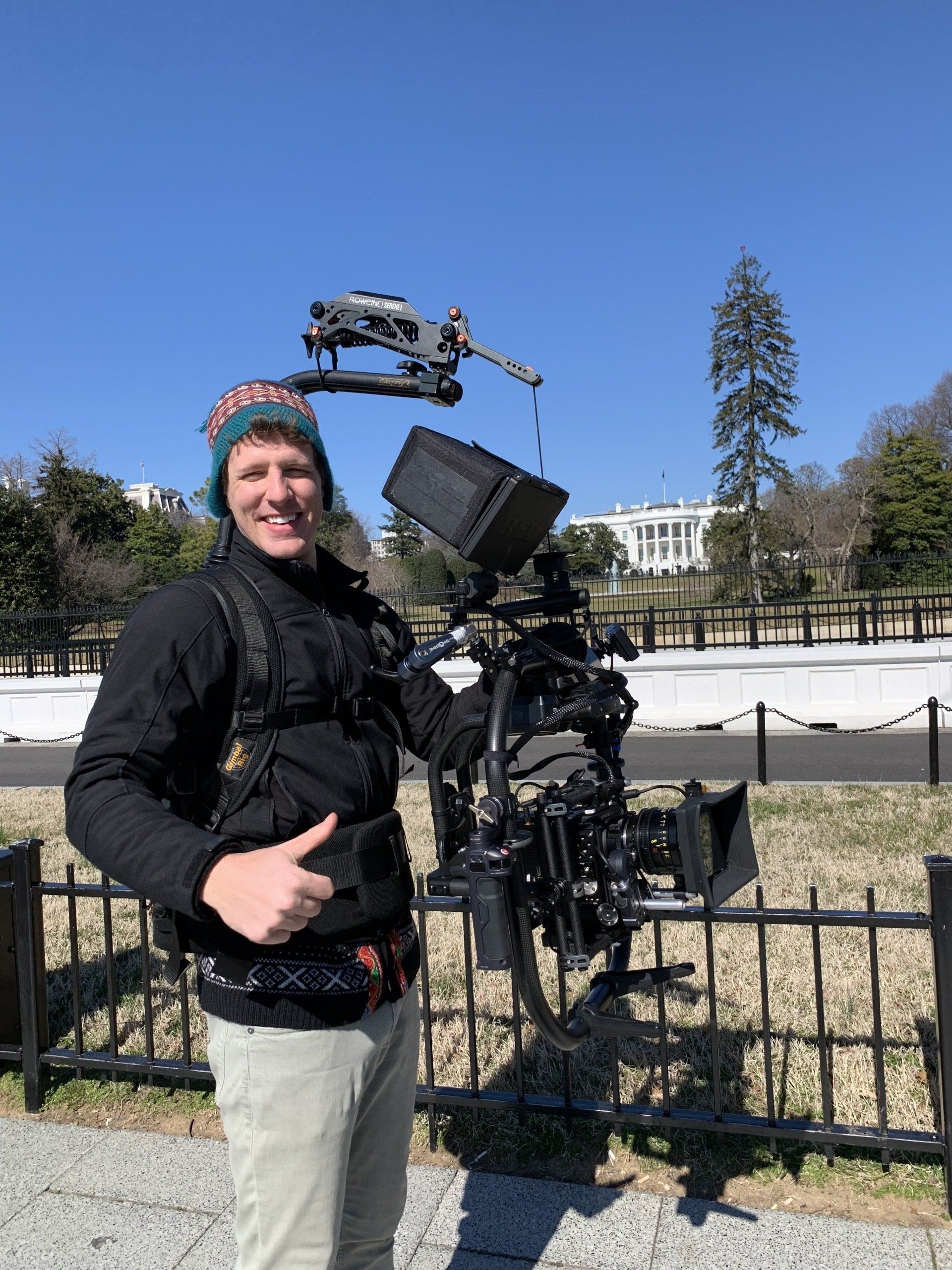 shane yeager with a red camera and easy rig at the white house in dc
