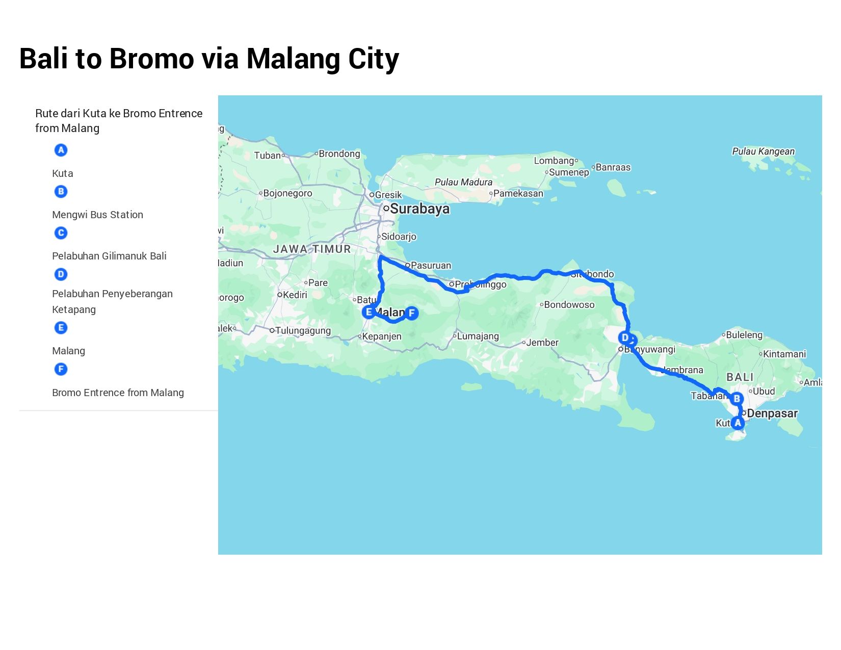 Bali - Bromo Route via Malang