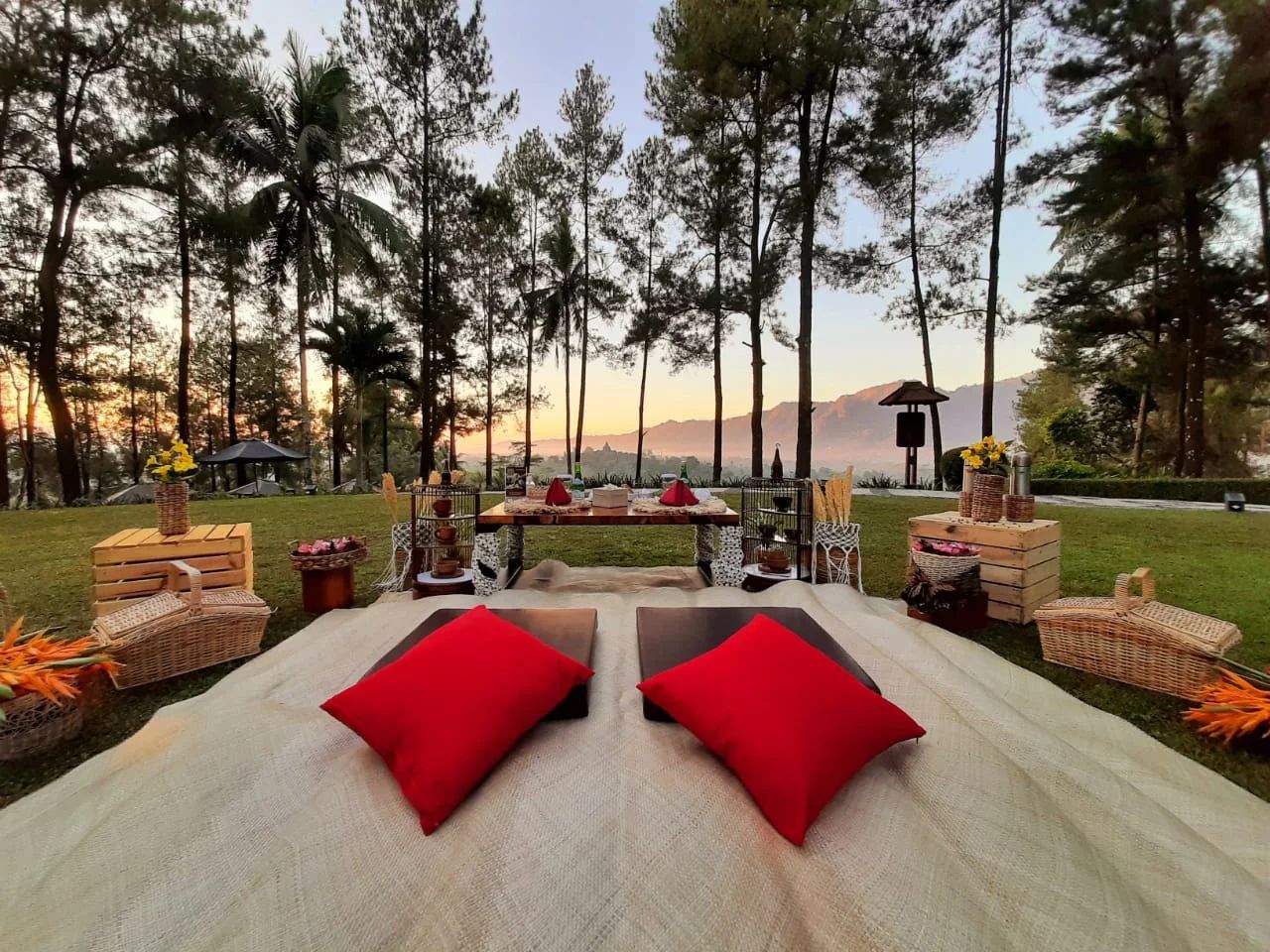 Morning light illuminating Borobudur with its serene surroundings