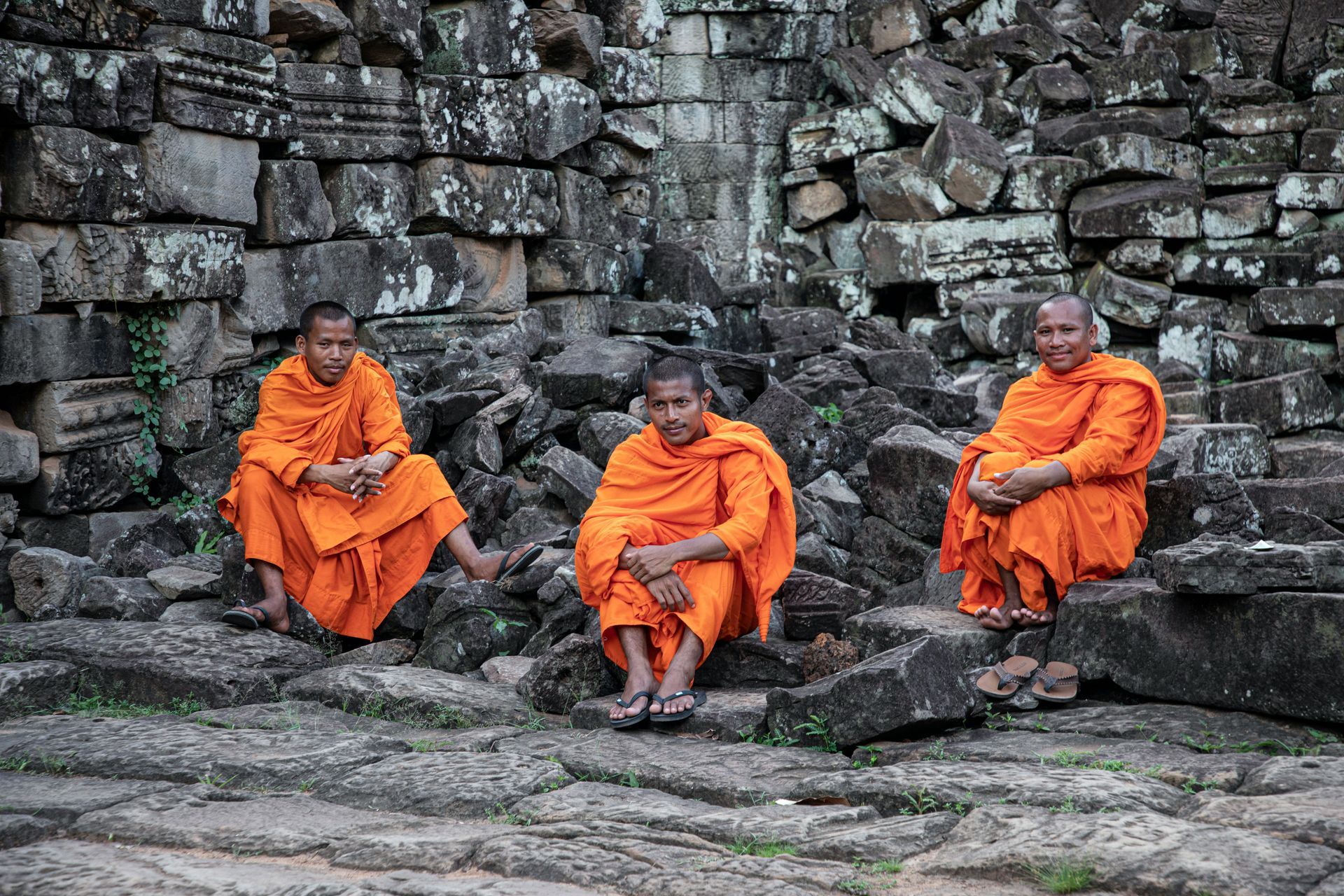 Monks in meditation at Borobudur, shrouded in mystery
